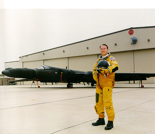 5RS Commander, Charles Wilson portrait in pressure suit and U-2R in background 